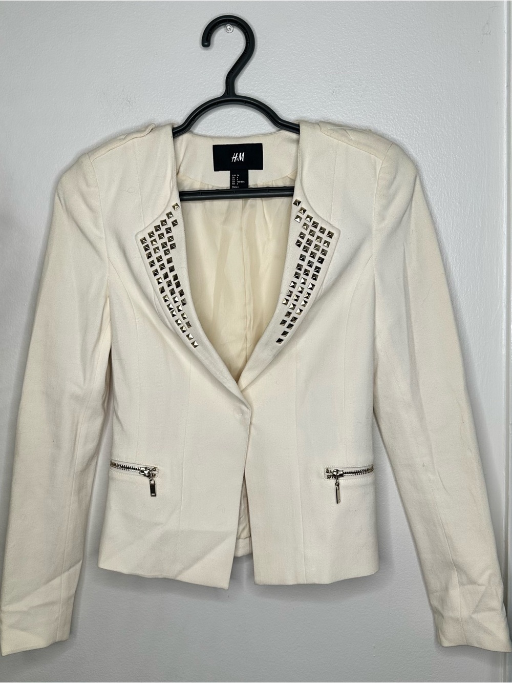 H&M Women's Cream Stud-Trim Blazer Size 4